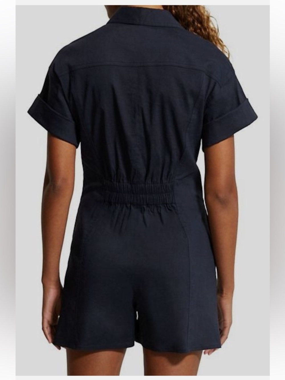 Theory Linen Shirt Romper Concord Navy Short Sleeve Size 00 Button Up NWT - Picture 7 of 13